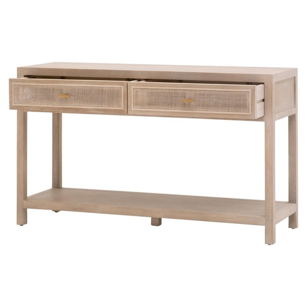 50.5 in Wide Solid Reclaimed Oak Wood and Cane Console Table W539153