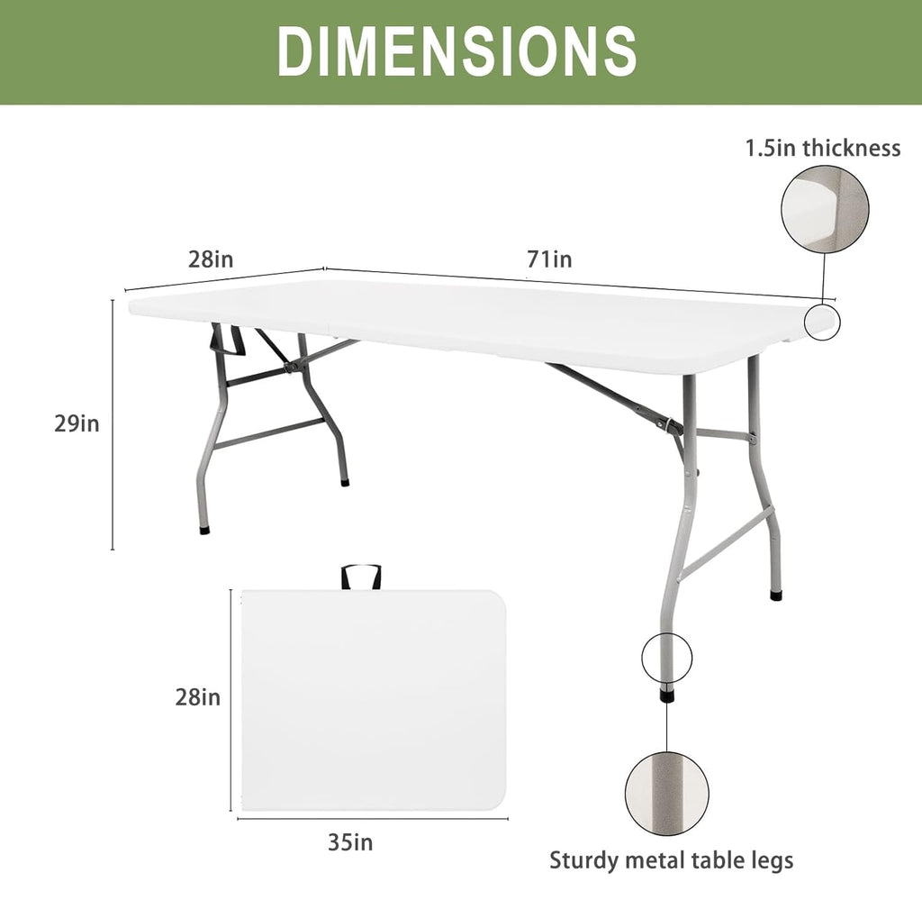 6ft White Folding Plastic Table with Handle Z155
