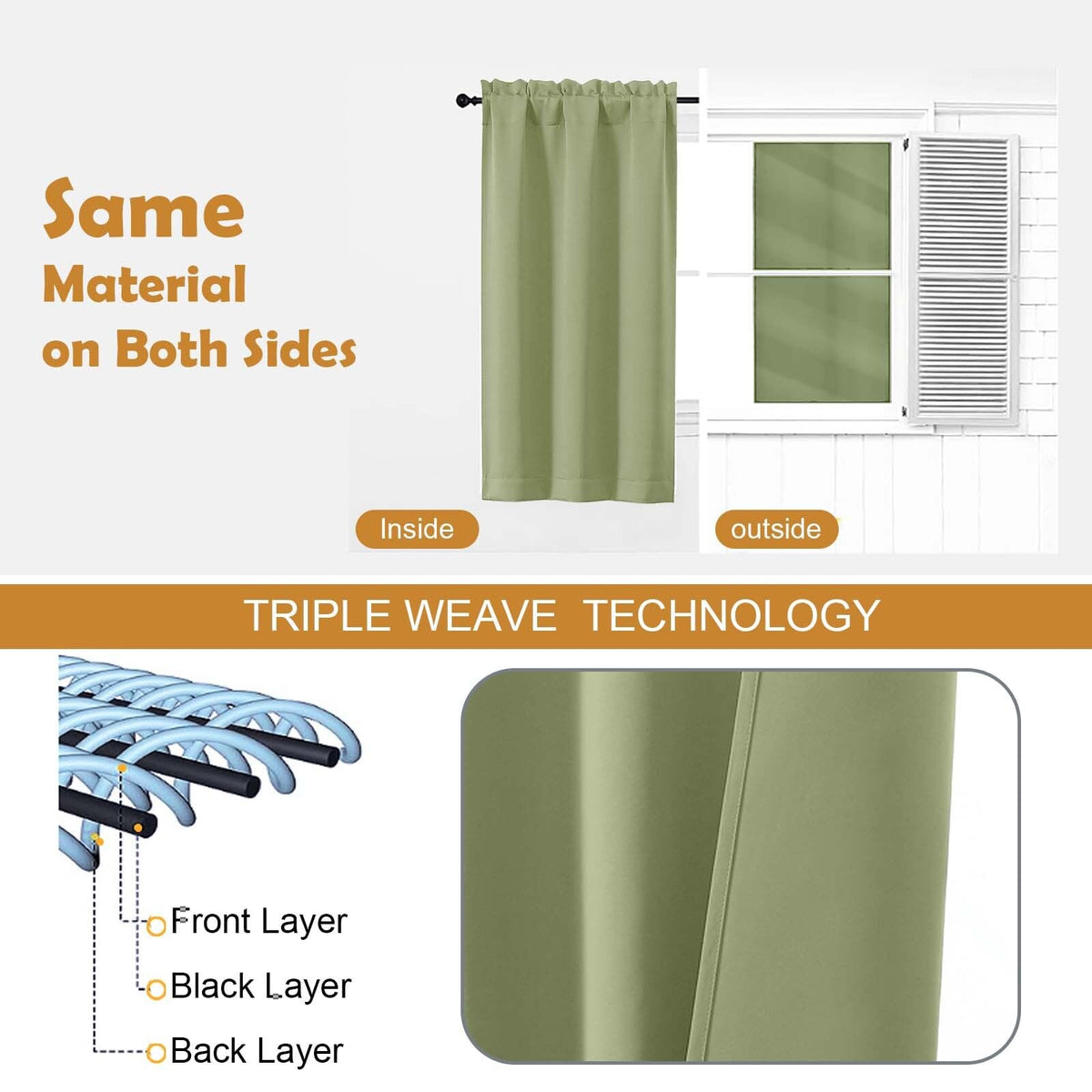 Sage Green 72 Inch Blackout Curtains 2 Panels Set X67215