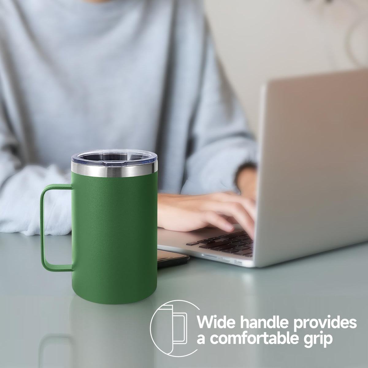 16oz Insulated Stainless Steel Coffee Mug with Lid and Straw N864