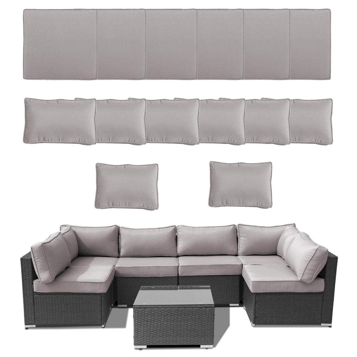 14 Piece Waterproof Outdoor Sofa Cushion Replacement with Zippers N1344