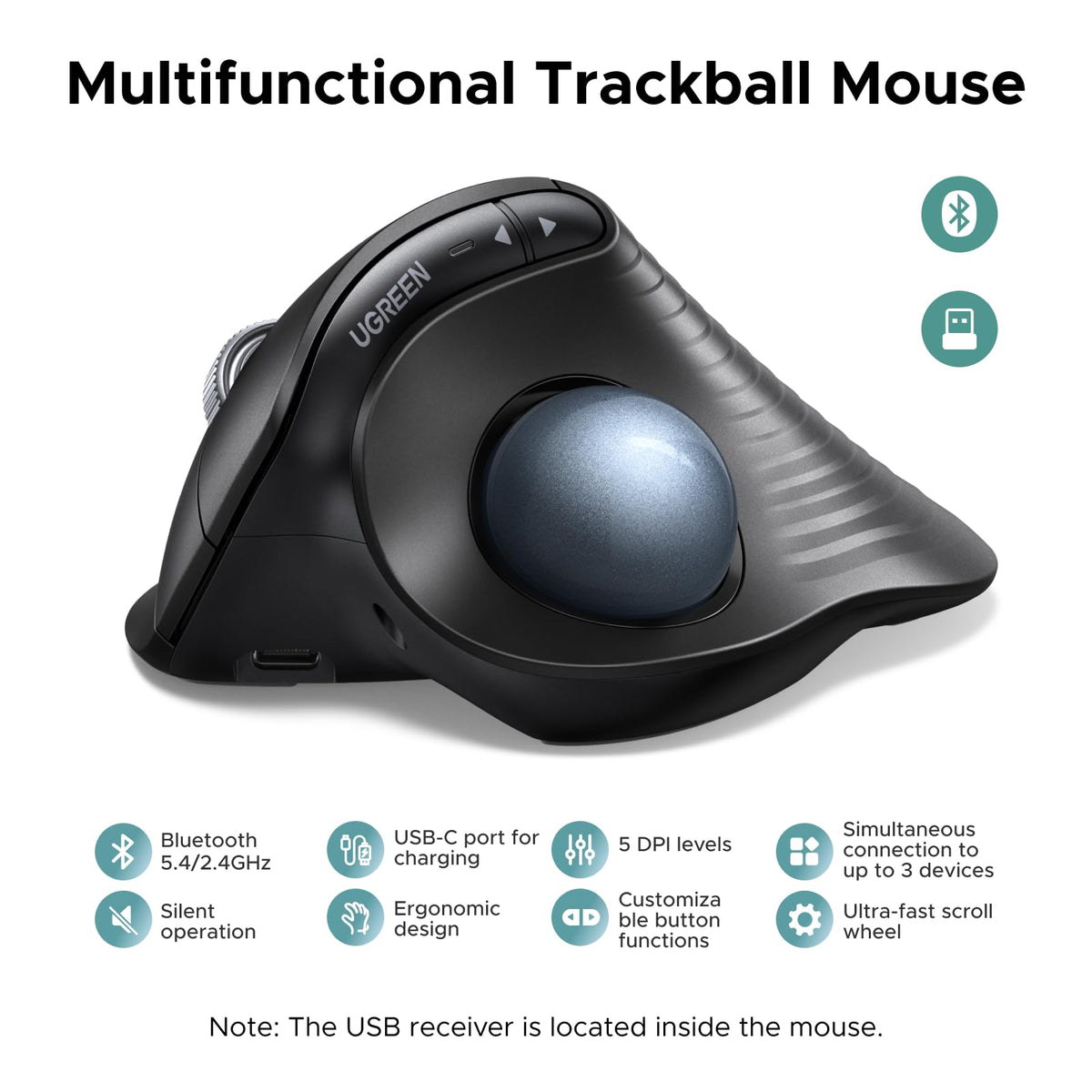 Wireless Trackball Mouse, Bluetooth & 2.4G, Thumb Control G16053