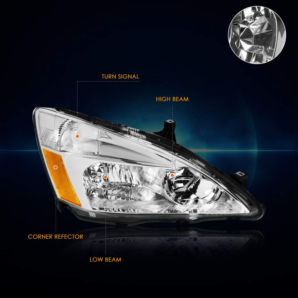 Headlights Assembly Pair of Halogen Headlamps with Chrome Housing Amber Corner M4495