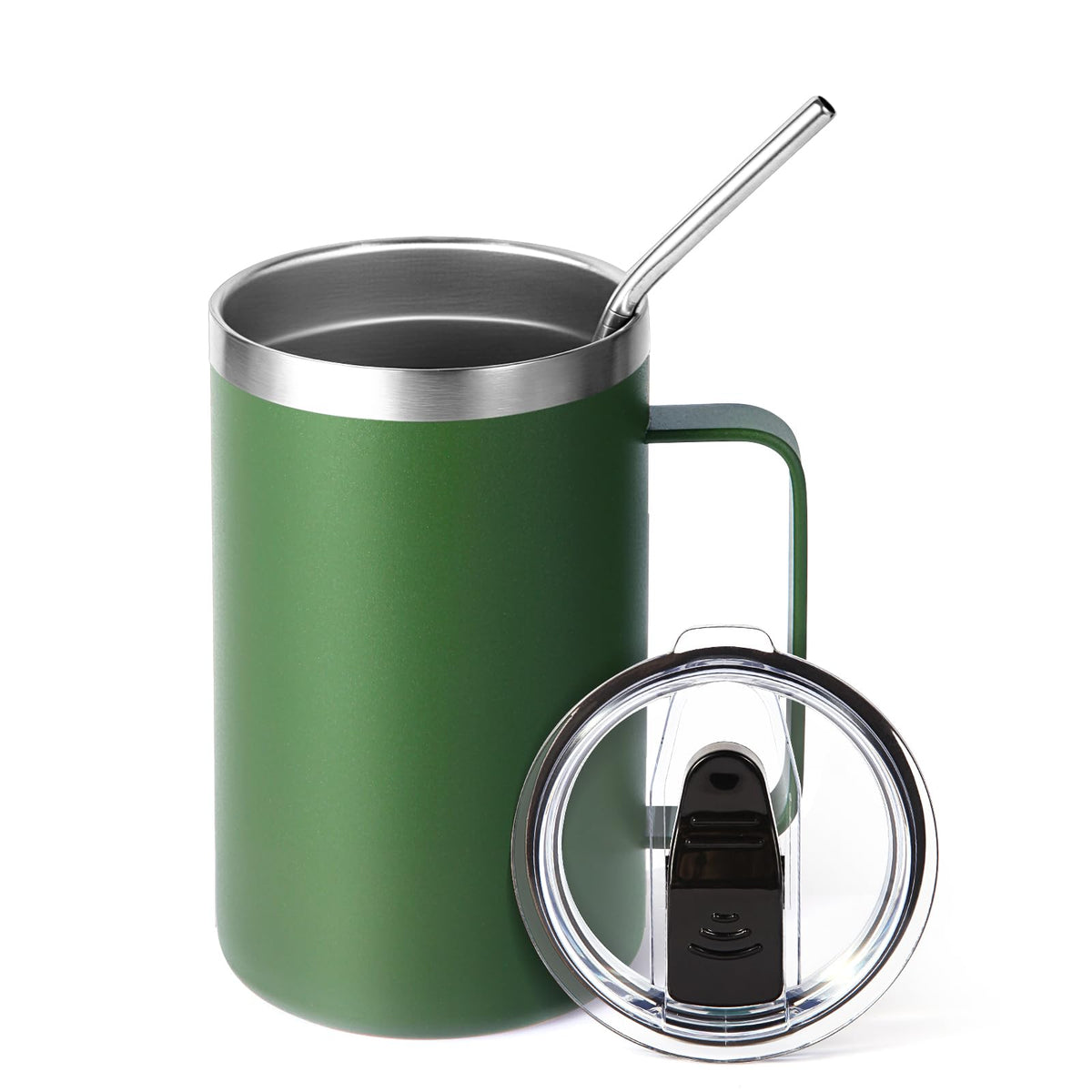 16oz Insulated Stainless Steel Coffee Mug with Lid and Straw N864