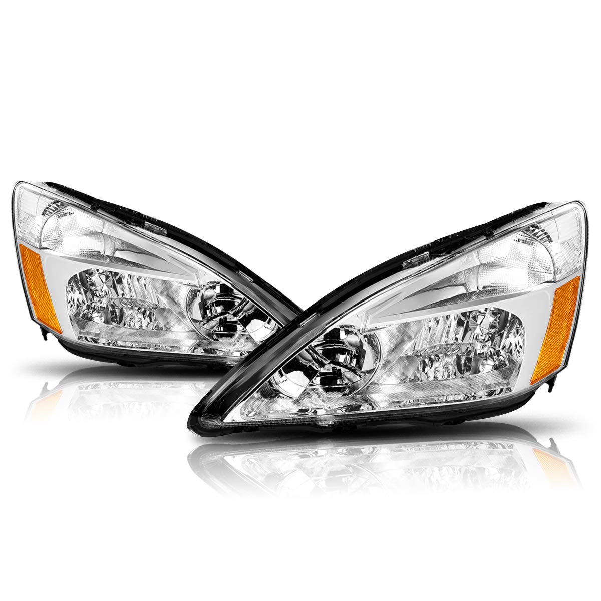 Headlights Assembly Pair of Halogen Headlamps with Chrome Housing Amber Corner M4495