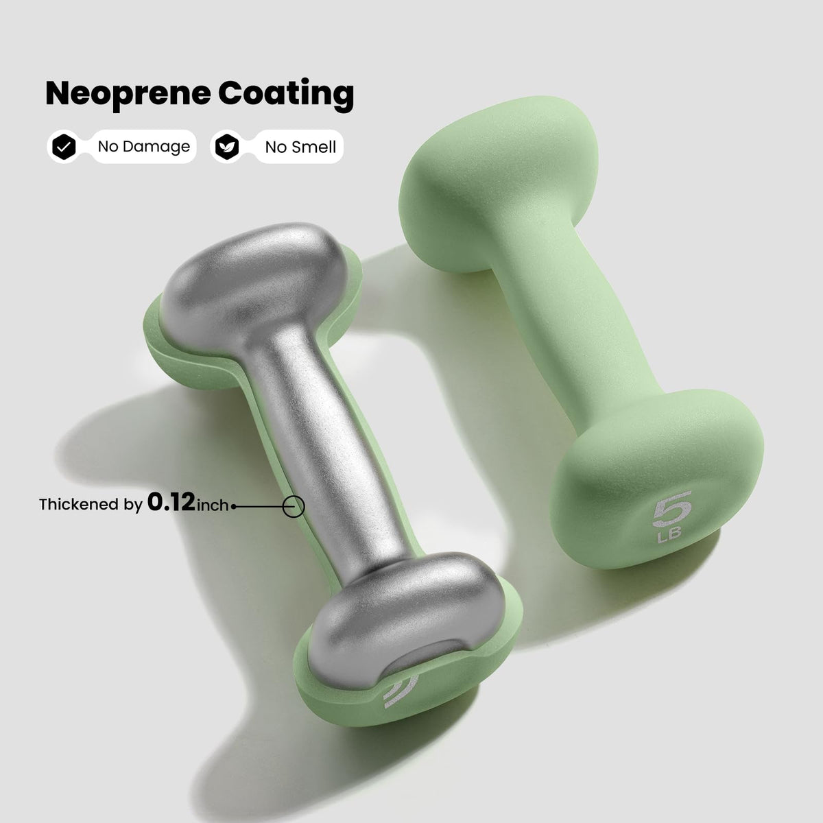 Neoprene Dumbbells Set of 2, 5lb Hand Weights, Green O369