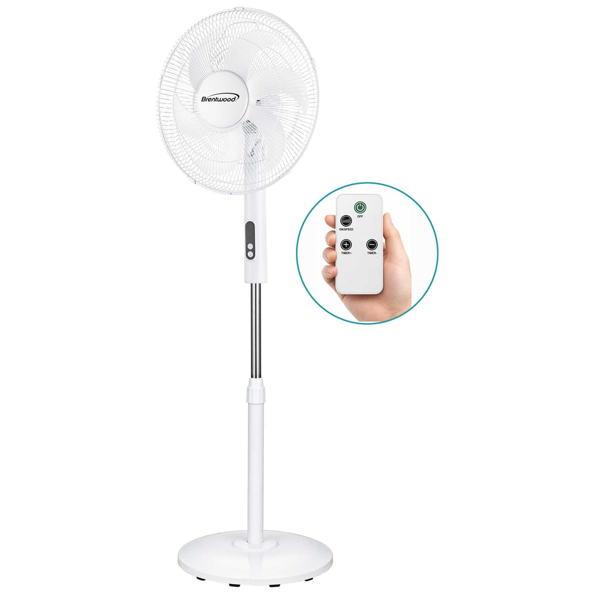 16” Oscillating Stand Fan with Remote, White Z385