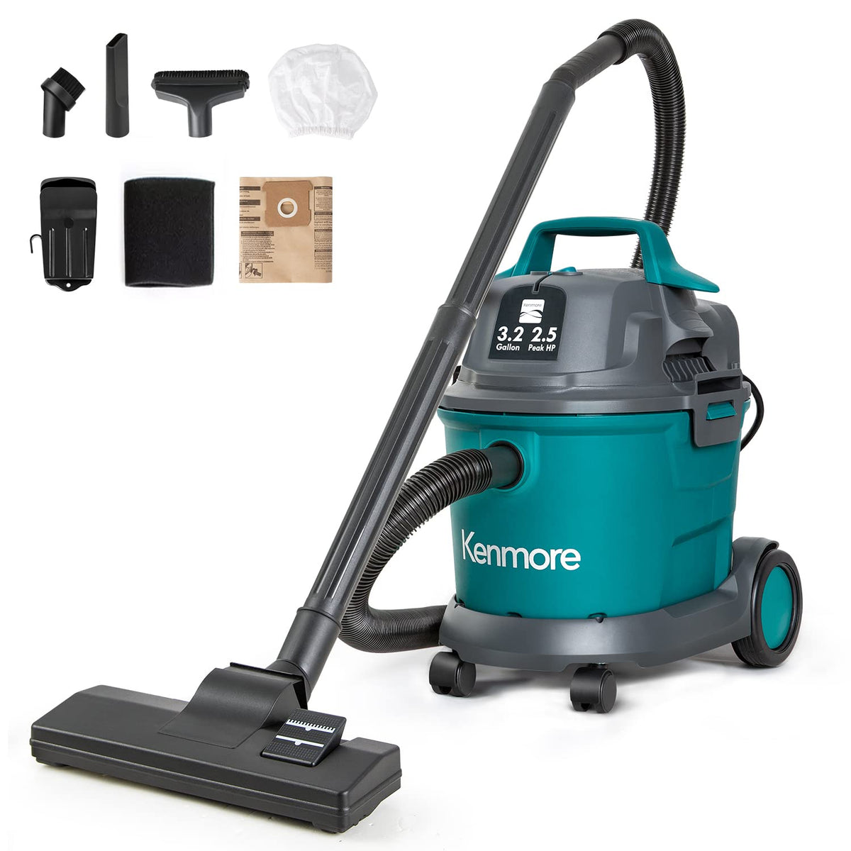 Wet Dry Canister Vacuum Cleaner, 3.2 Gallon, Green I681