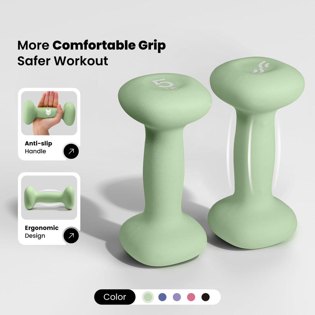 Neoprene Dumbbells Set of 2, 5lb Hand Weights, Green O369
