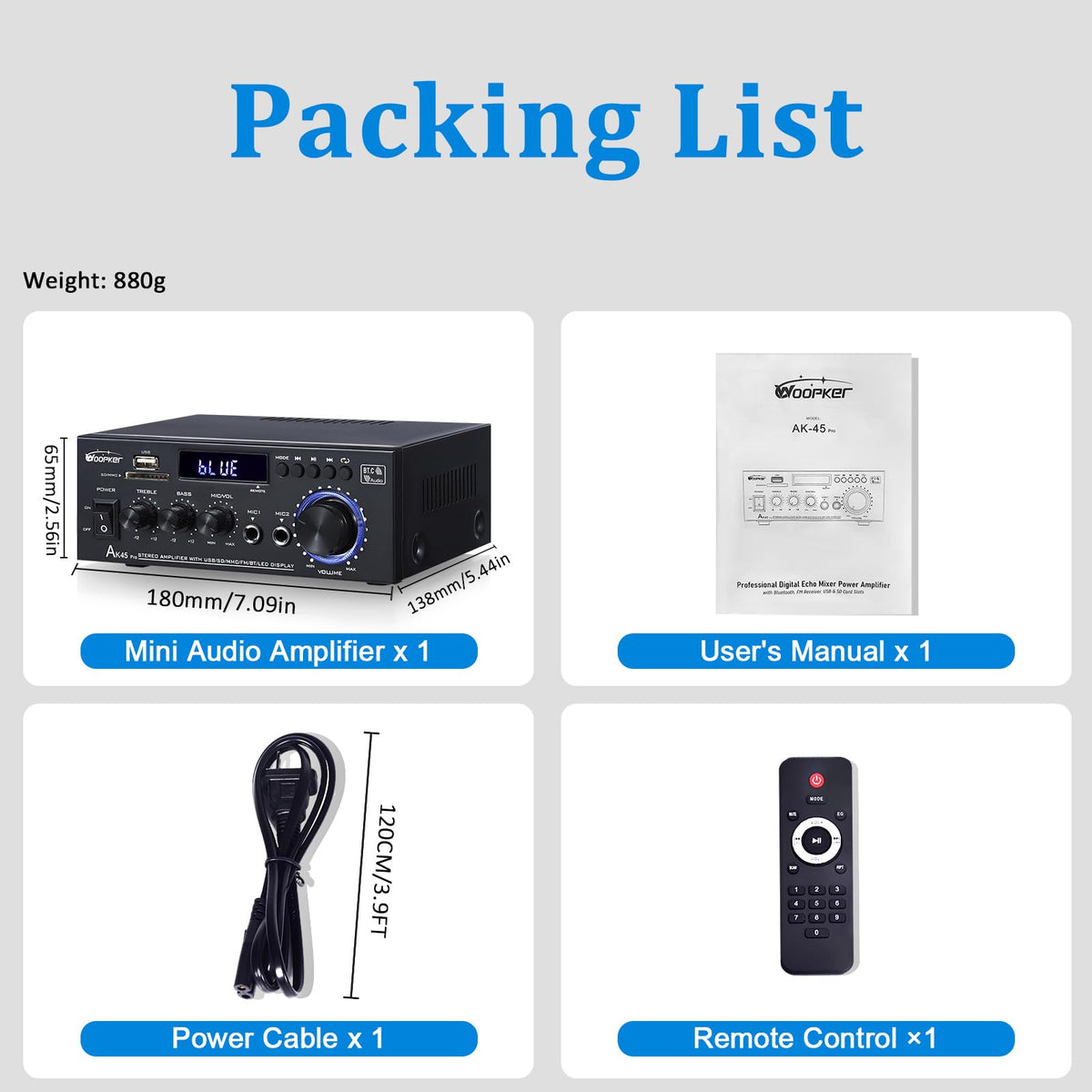 400W 2 Channel Bluetooth 5.0 Stereo Audio Amplifier V196