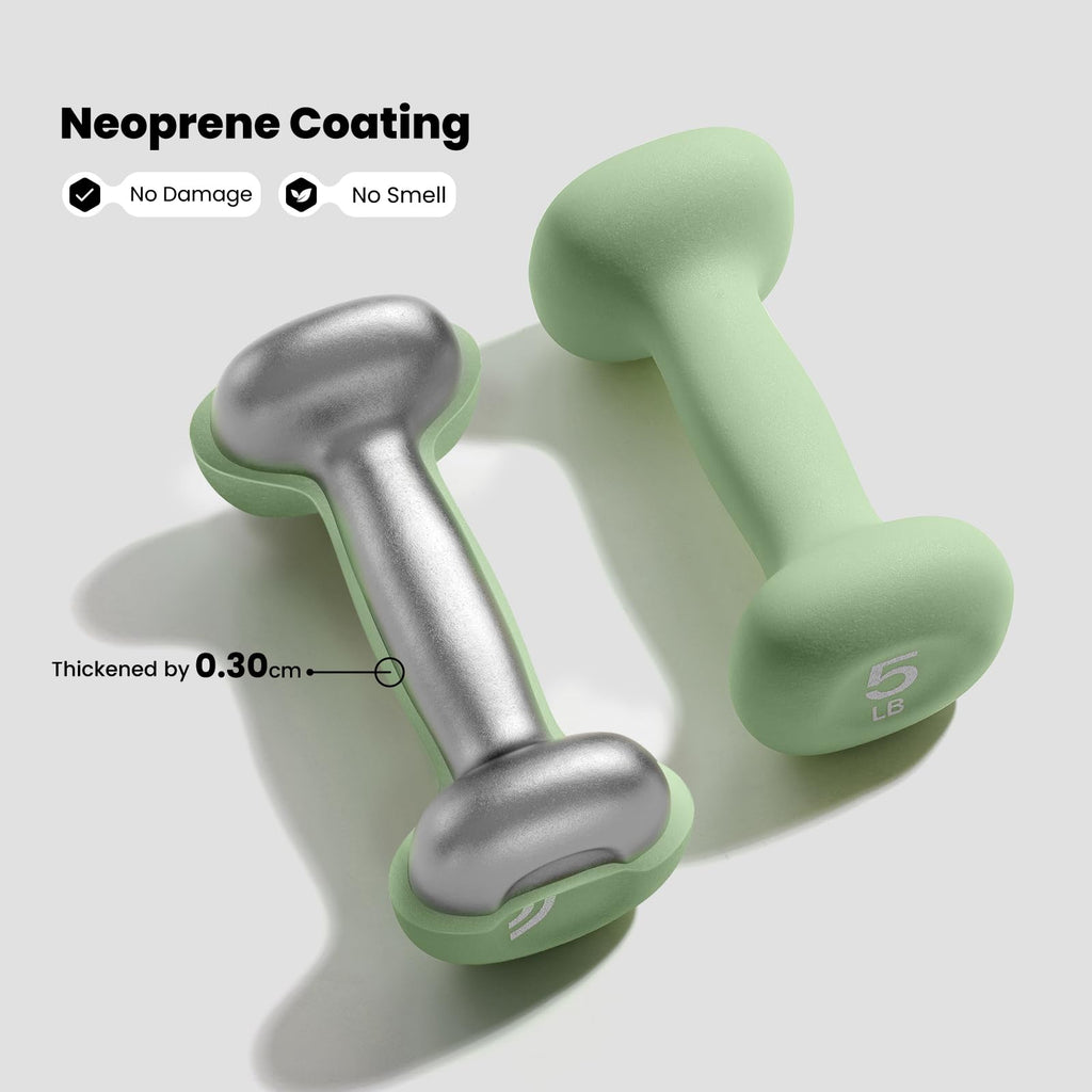 Neoprene Dumbbells Set of 2, 5lb Hand Weights, Green O369