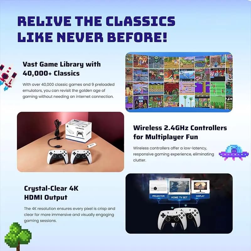 4K Wireless Retro Game Stick with 40000 Games and 26 Emulators R4285