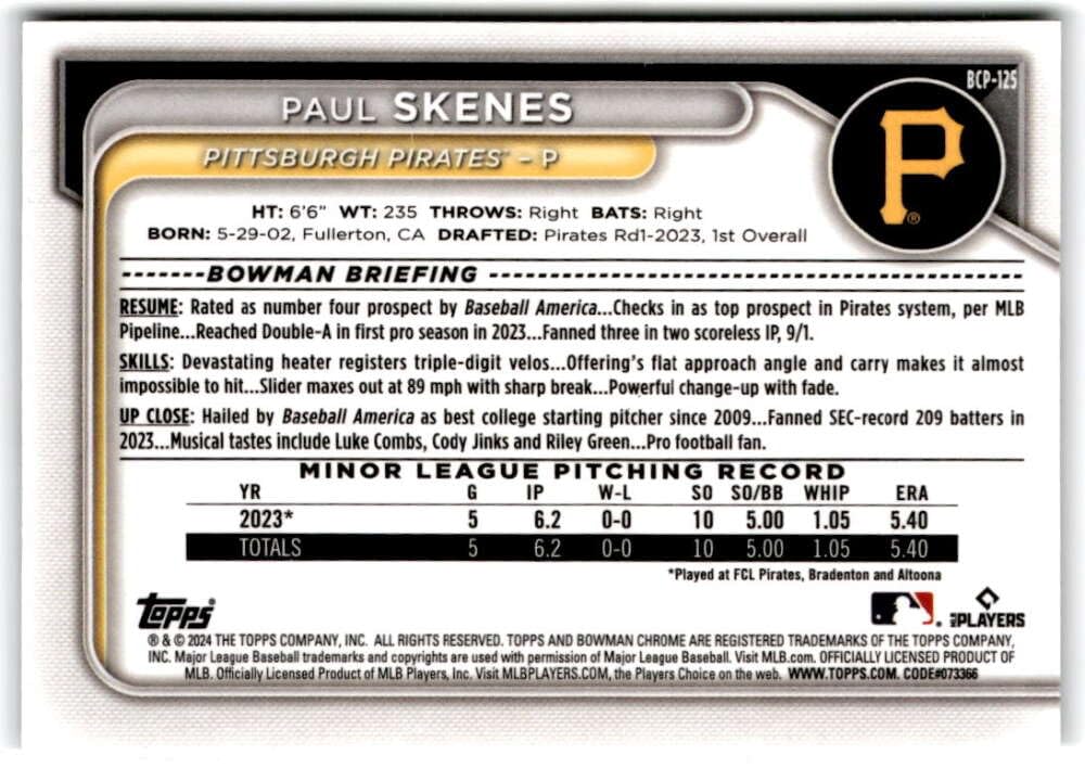 Paul Skenes Baseball Trading Card I264