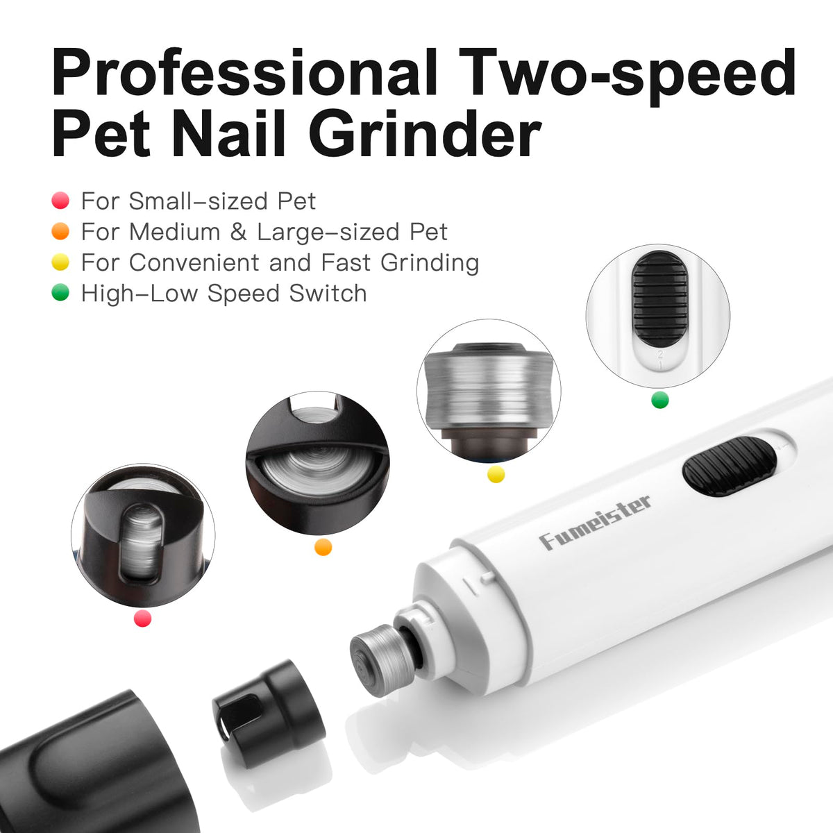 Quiet 2-Speed Type-C Rechargeable Dog Nail Grinder P42858