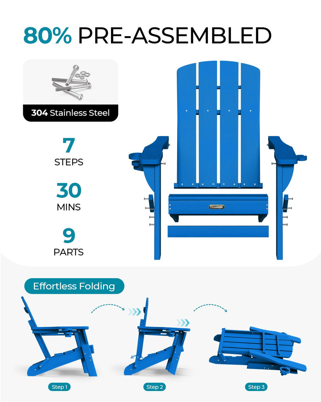 Folding Adirondack Chair with 2 Cup Holders N5573