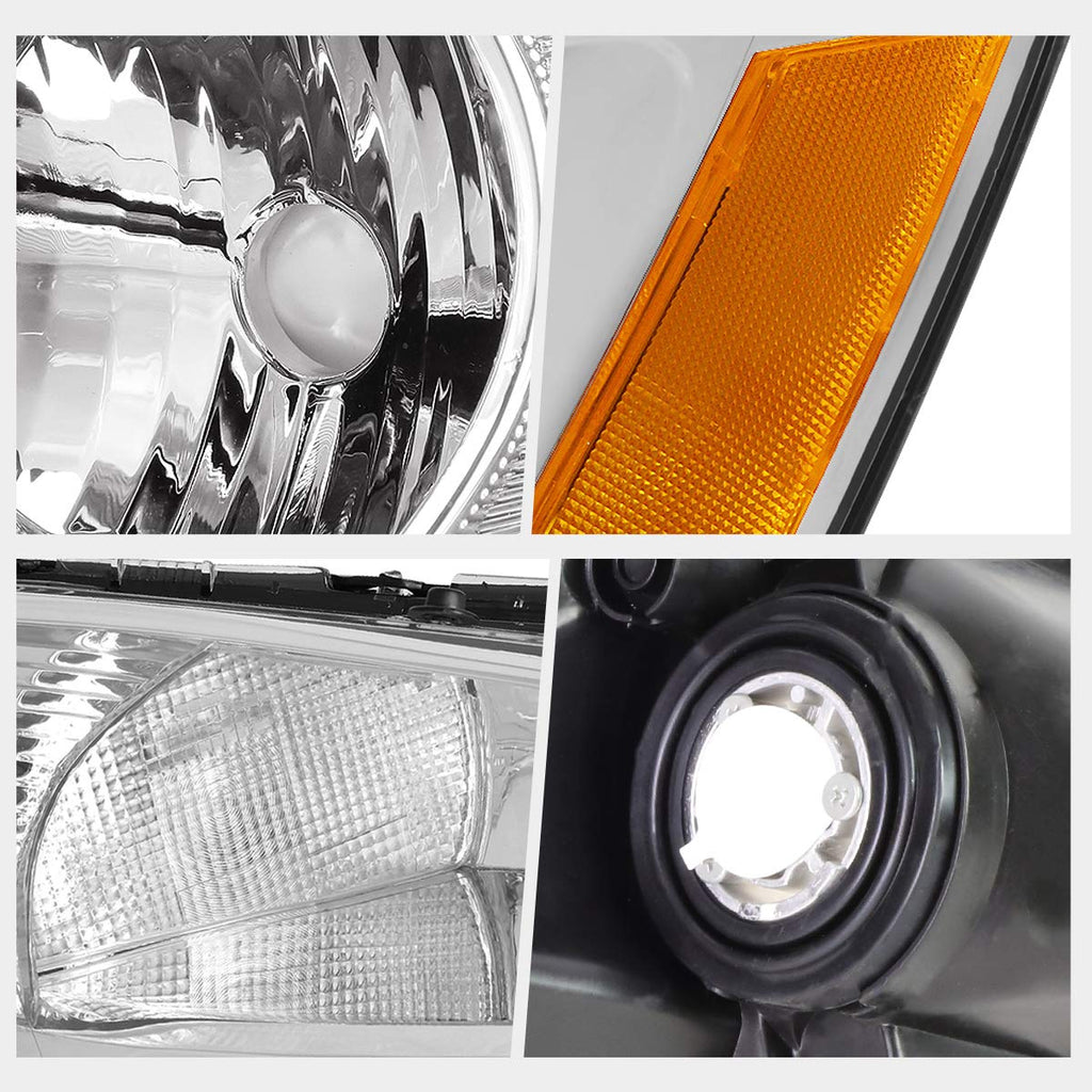 Headlights Assembly Pair of Halogen Headlamps with Chrome Housing Amber Corner M4495