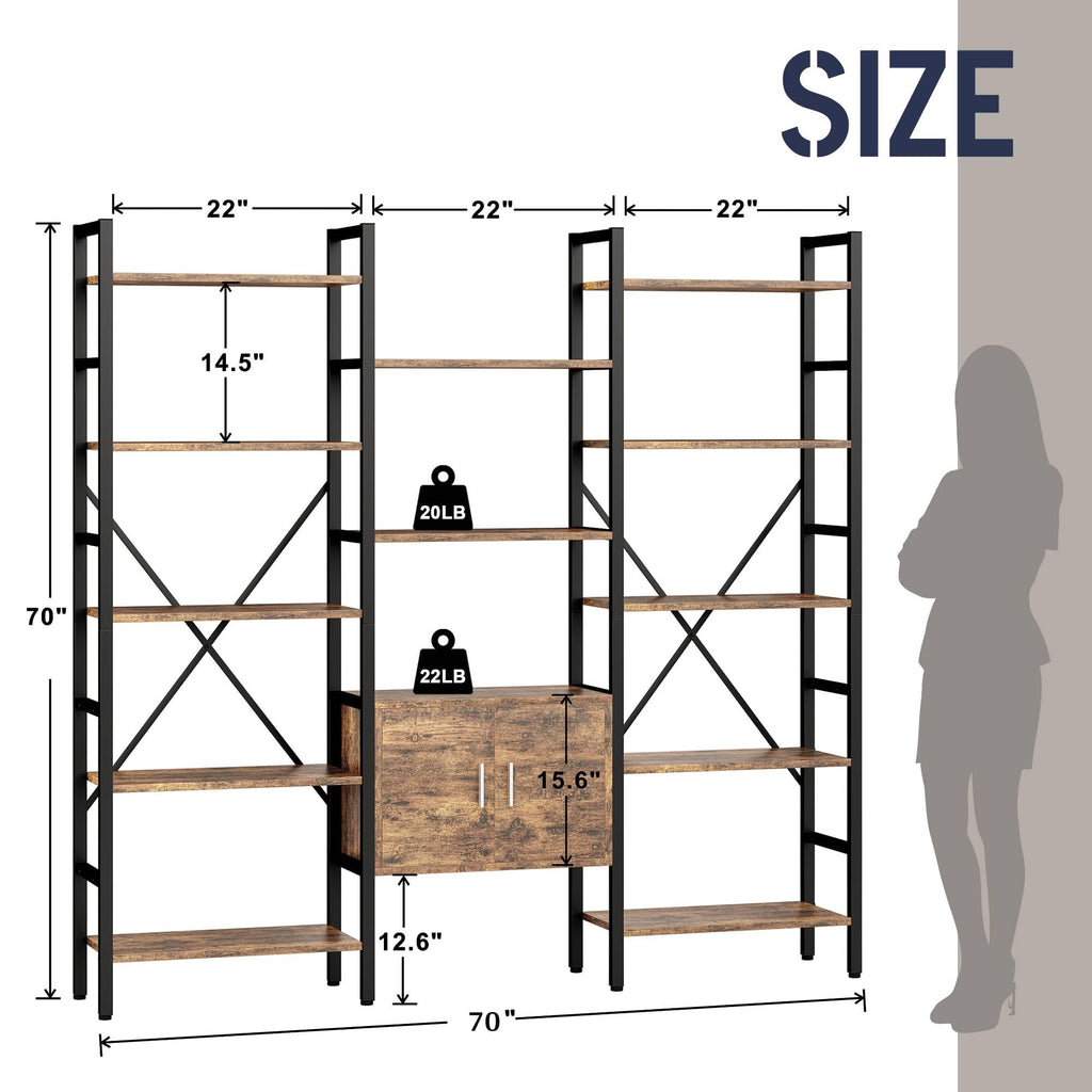 70 x 70" 5 Tier Bookcase with Storage Cabinet Rustic Brown U227908