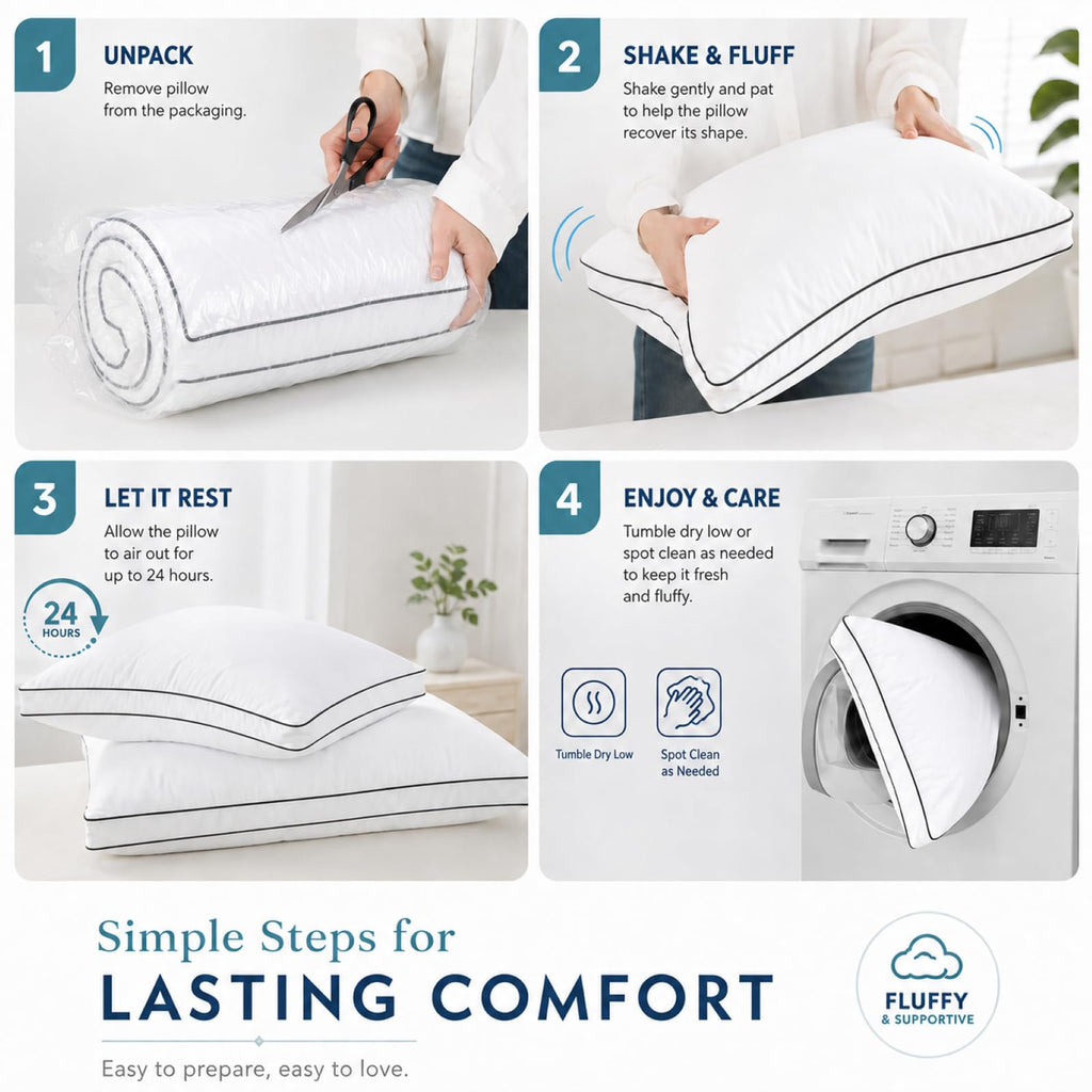 Queen Size Set of 2 Gusseted Bed Pillow A29227