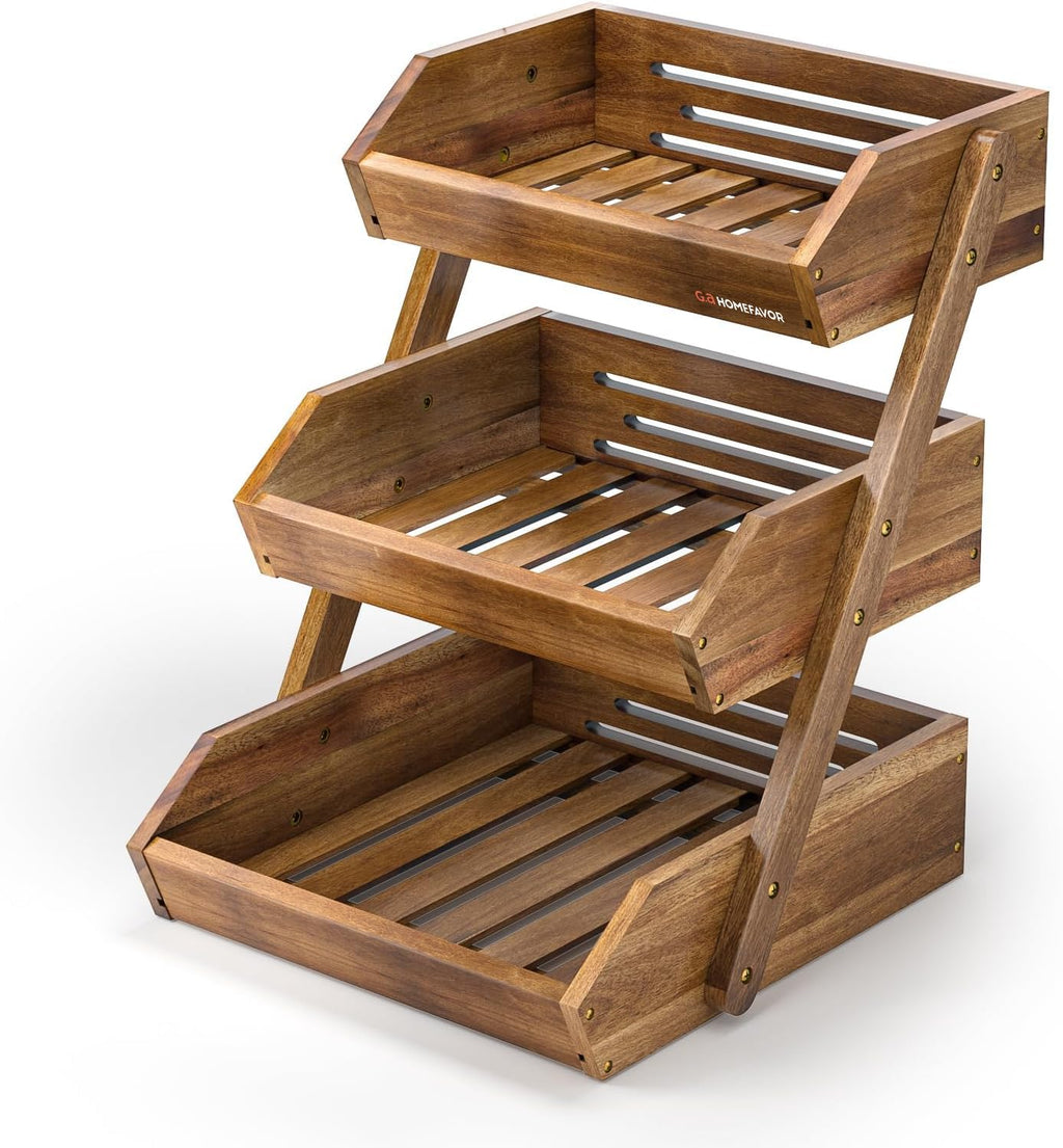 3-Tier Acacia Wood Fruit Basket U285918