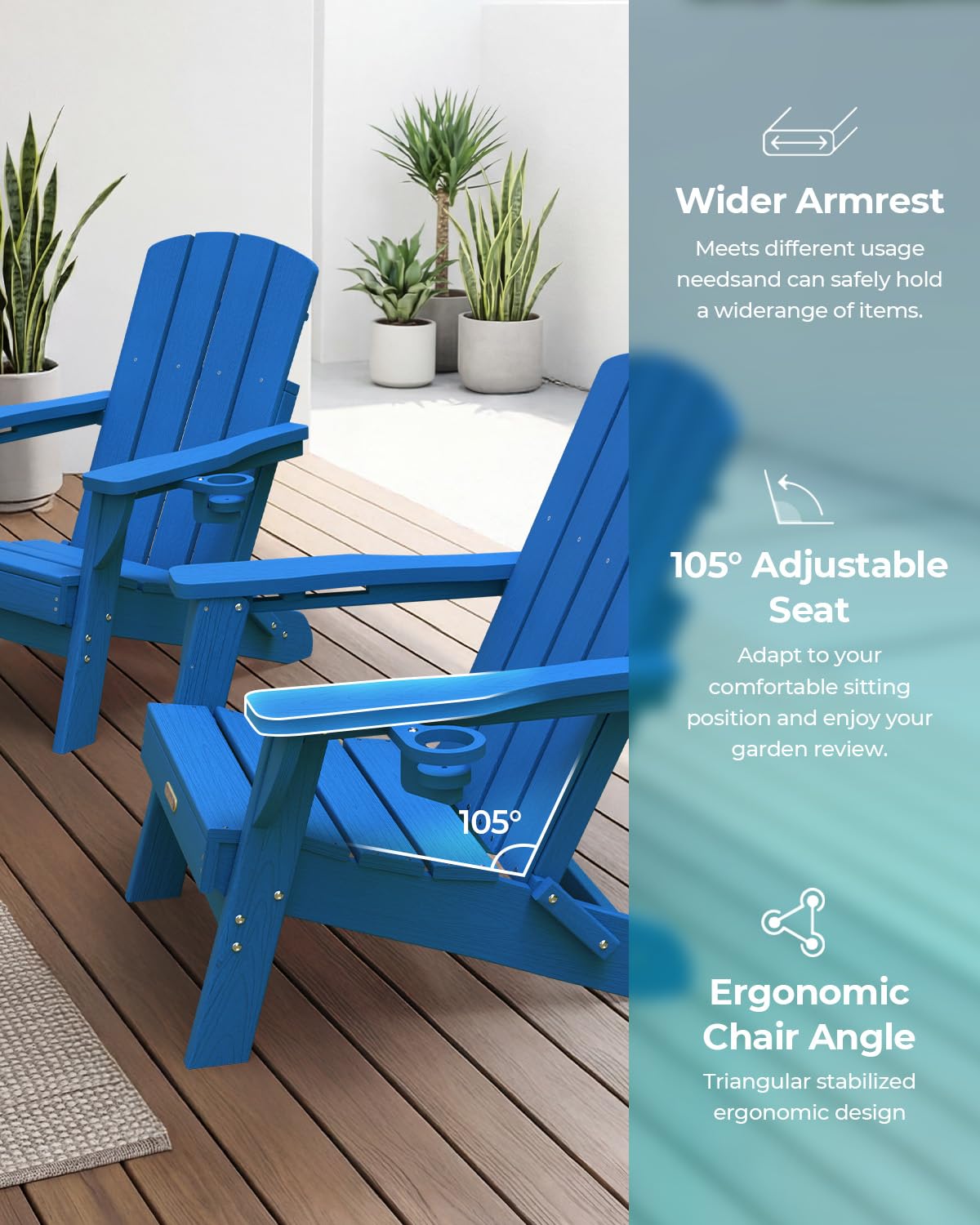 Folding Adirondack Chair with 2 Cup Holders N5573
