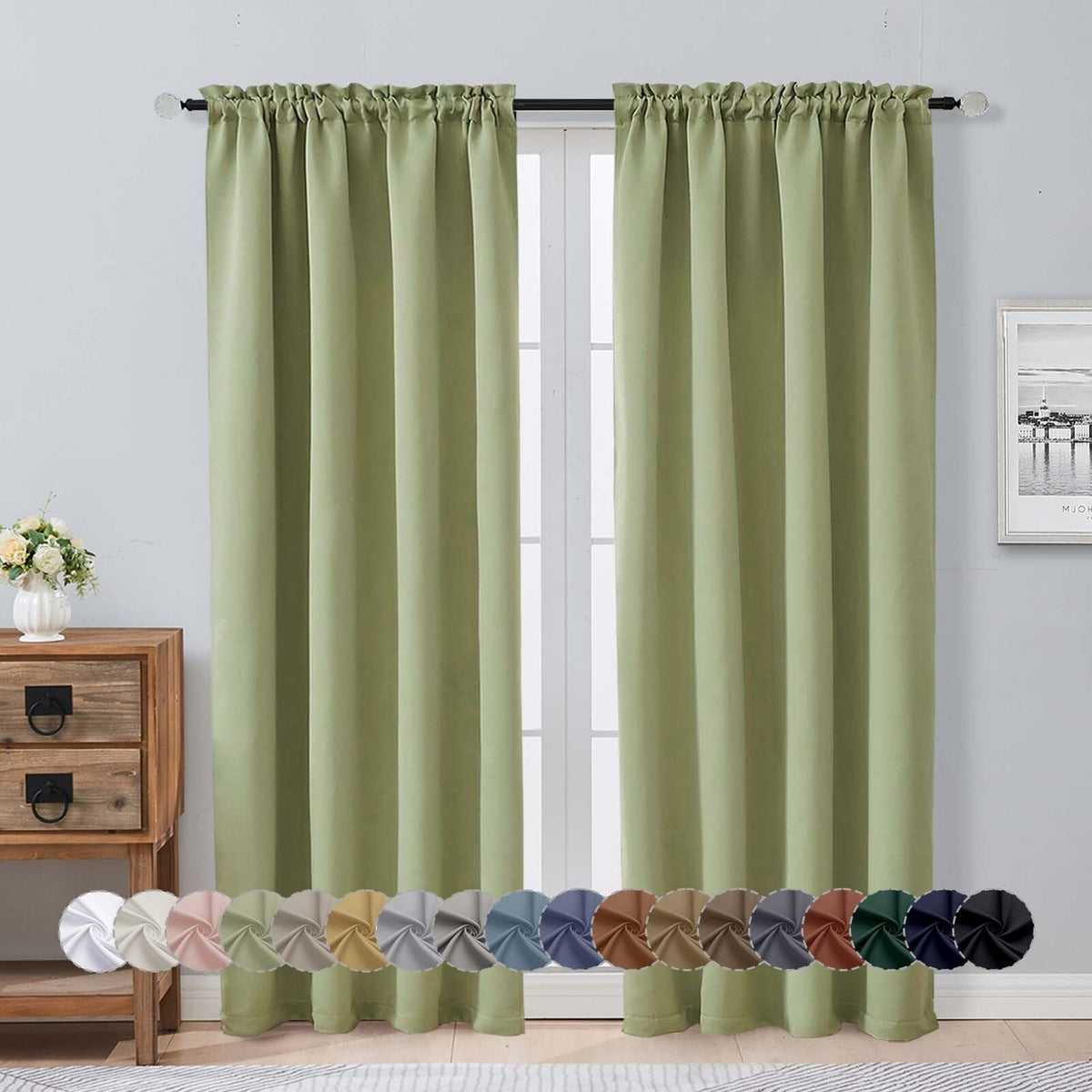 Sage Green 72 Inch Blackout Curtains 2 Panels Set X67215