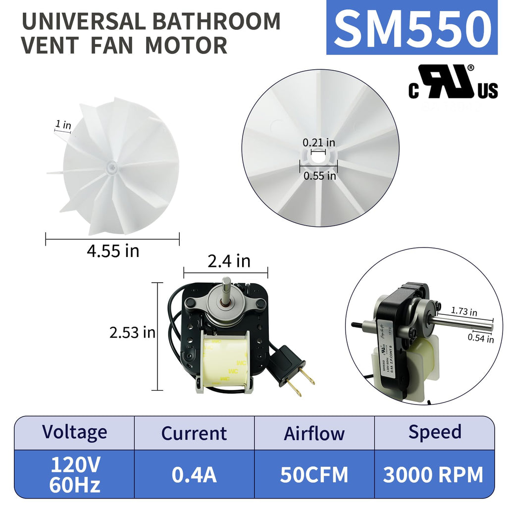 Universal Bathroom Vent Exhaust Fan Motor 50 CFM 120V 60Hz D468056