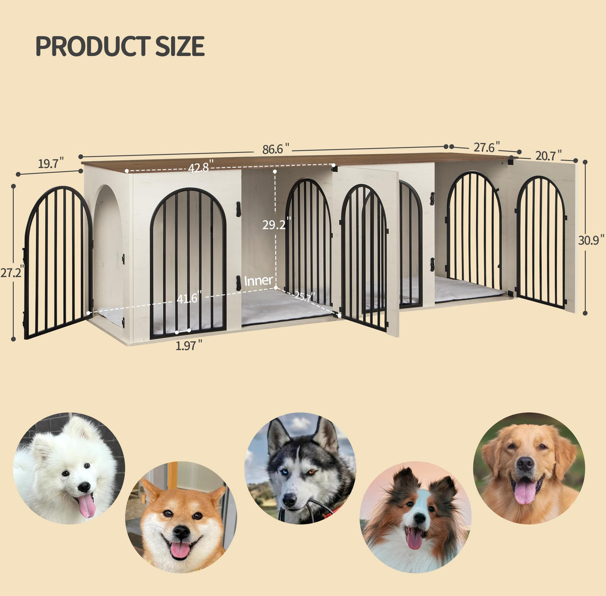 Double Dog Crate Furniture with Cushion Q54700