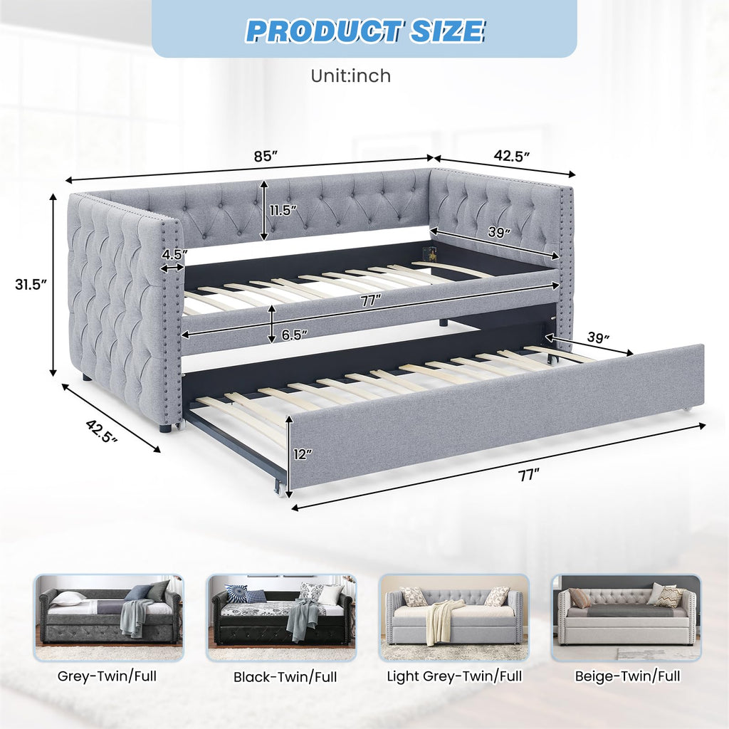 Linen Upholstered Twin Size Daybed with Trundle I67721