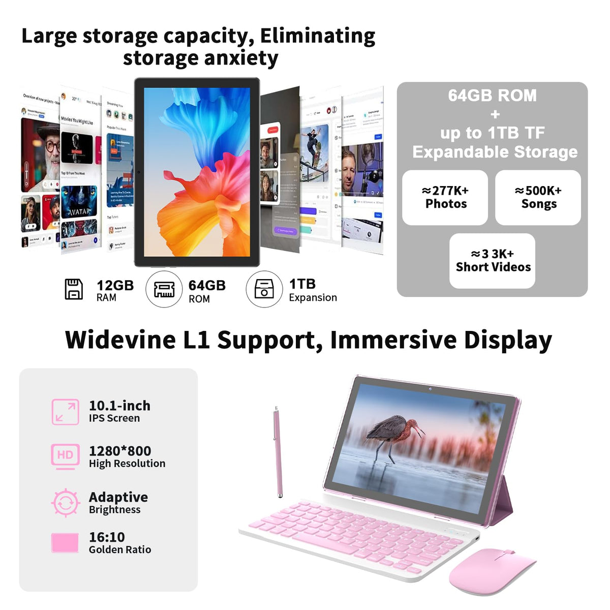 Android 16 Tablet 10 Inch 12 GB RAM 64GB ROM 2 in 1 Tablet PC T557