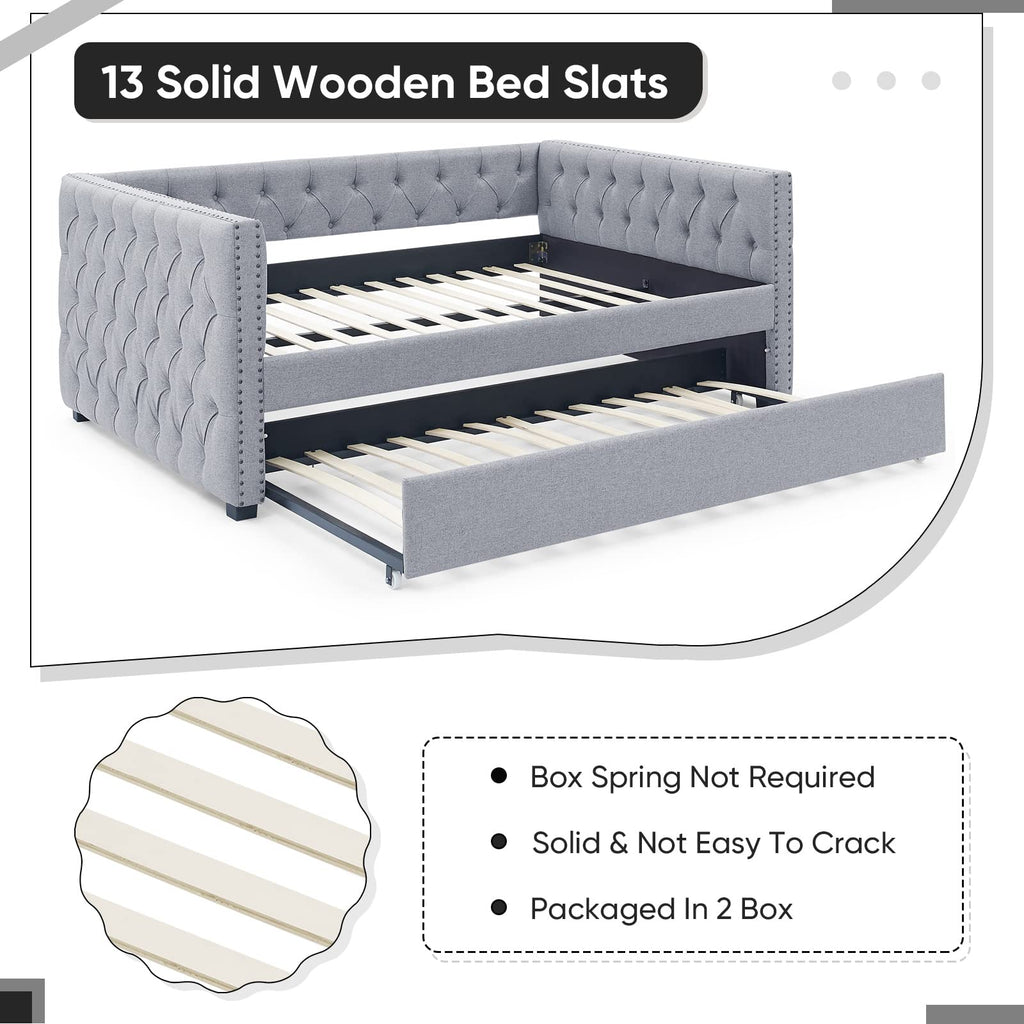 Linen Upholstered Twin Size Daybed with Trundle I67721