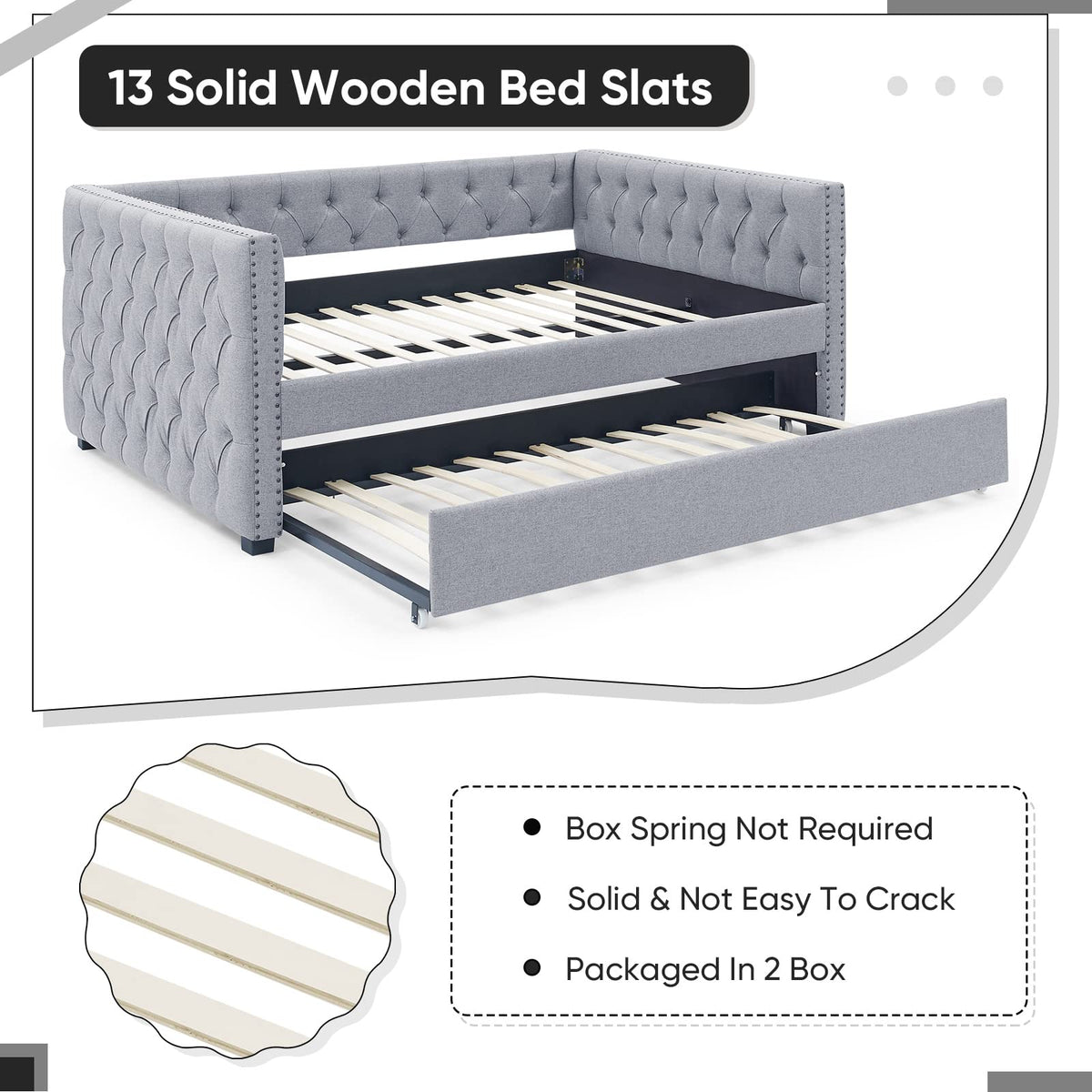 Linen Upholstered Twin Size Daybed with Trundle I67721