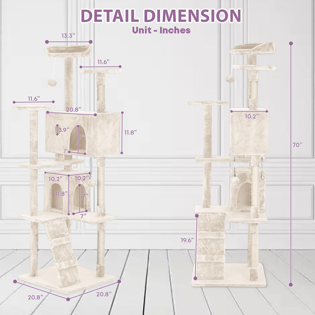 70 Inches Multi-Level Cat Tree with Scratching Posts Q896895