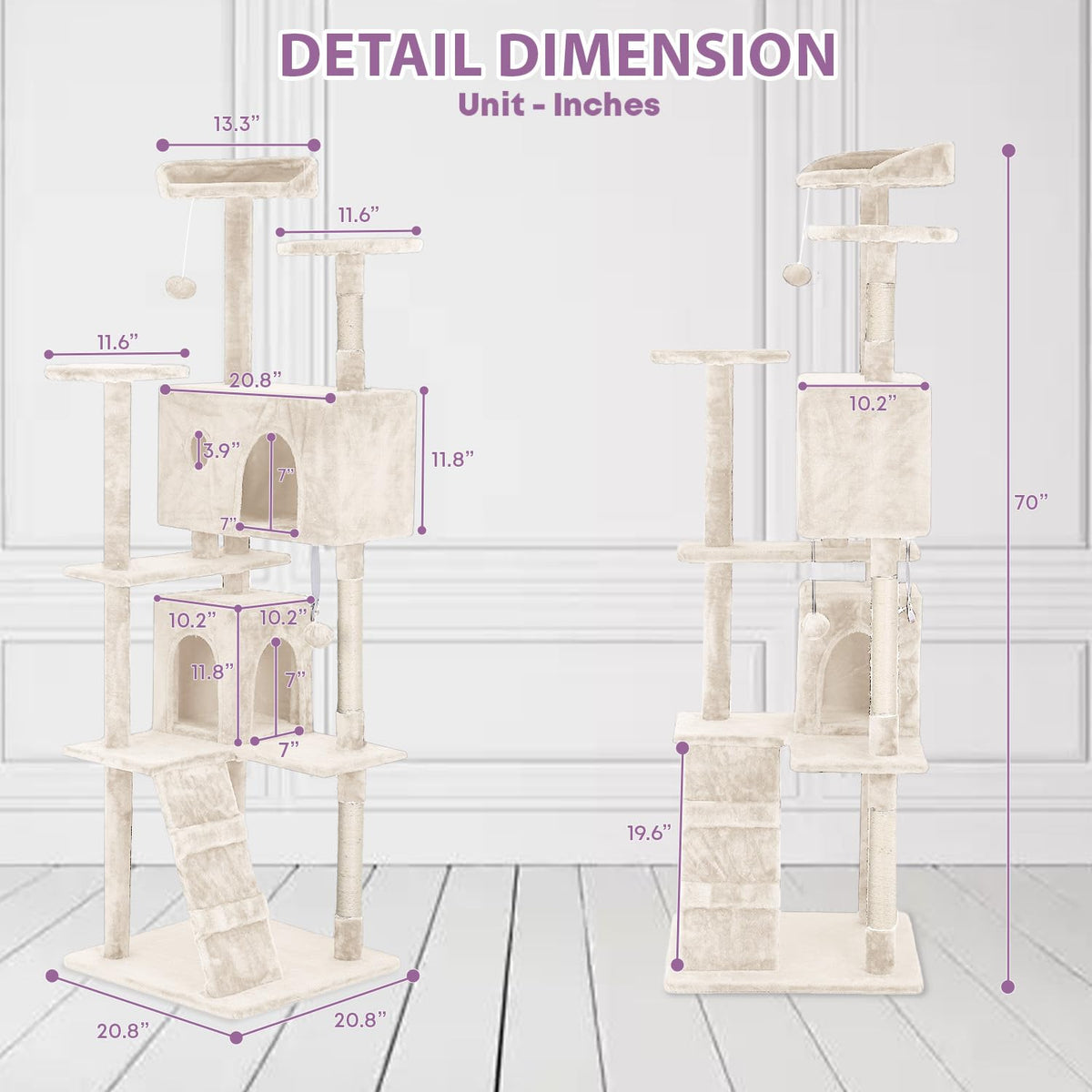 70 Inches Multi-Level Cat Tree with Scratching Posts Q896895