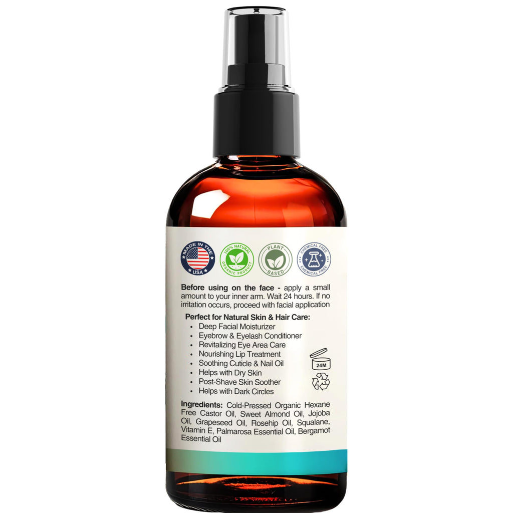 Organic Castor Oil with Jojoba Rosehip Grapeseed Squalane Vitamin E 1oz S482