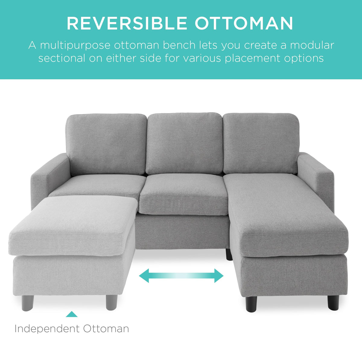 Light Gray Upholstered Sectional Sofa with Chaise M218473