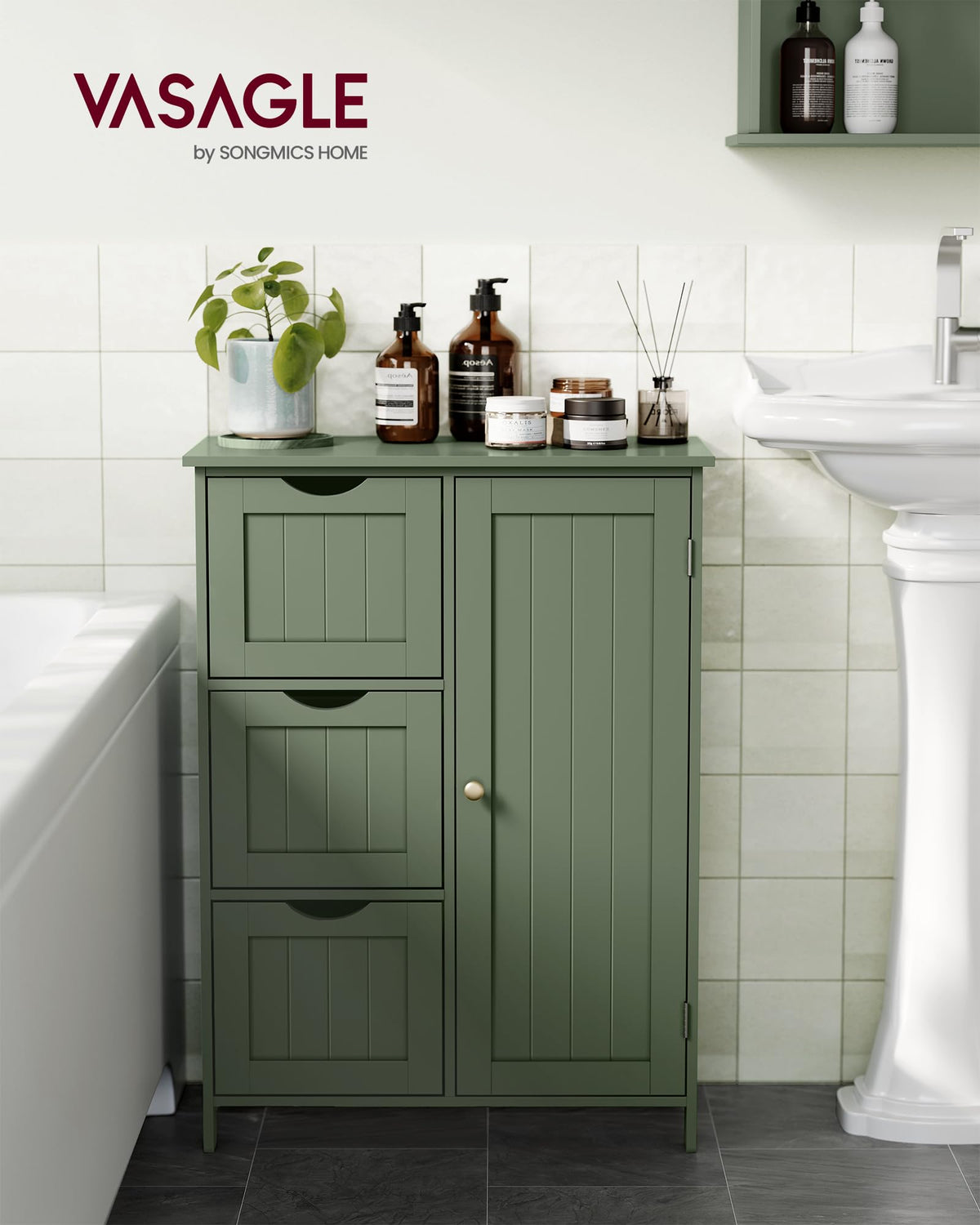 Forest Green 3 Drawer Bathroom Floor Storage Cabinet L64665