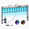 King Size Headboard with LED Light, Outlets and USB Ports, Storage Rack, Rustic Brown R82236
