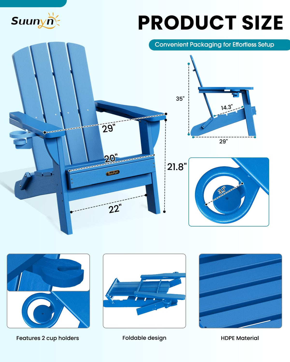 Folding Adirondack Chair with 2 Cup Holders N5573