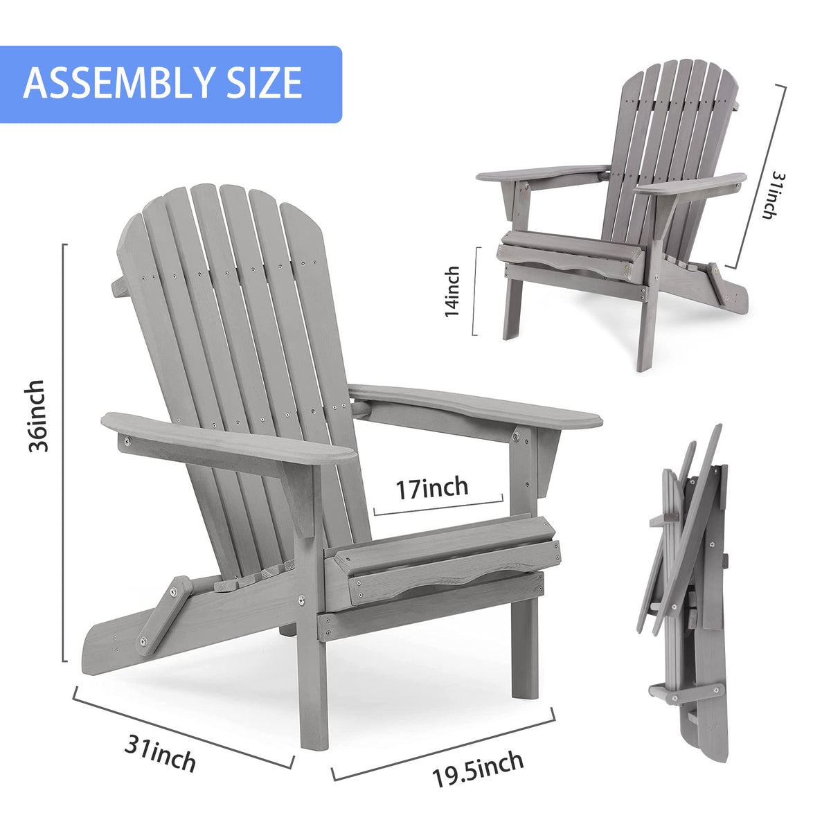 Wooden Folding Adirondack Chair Set of 2 Solid Cedar R892955