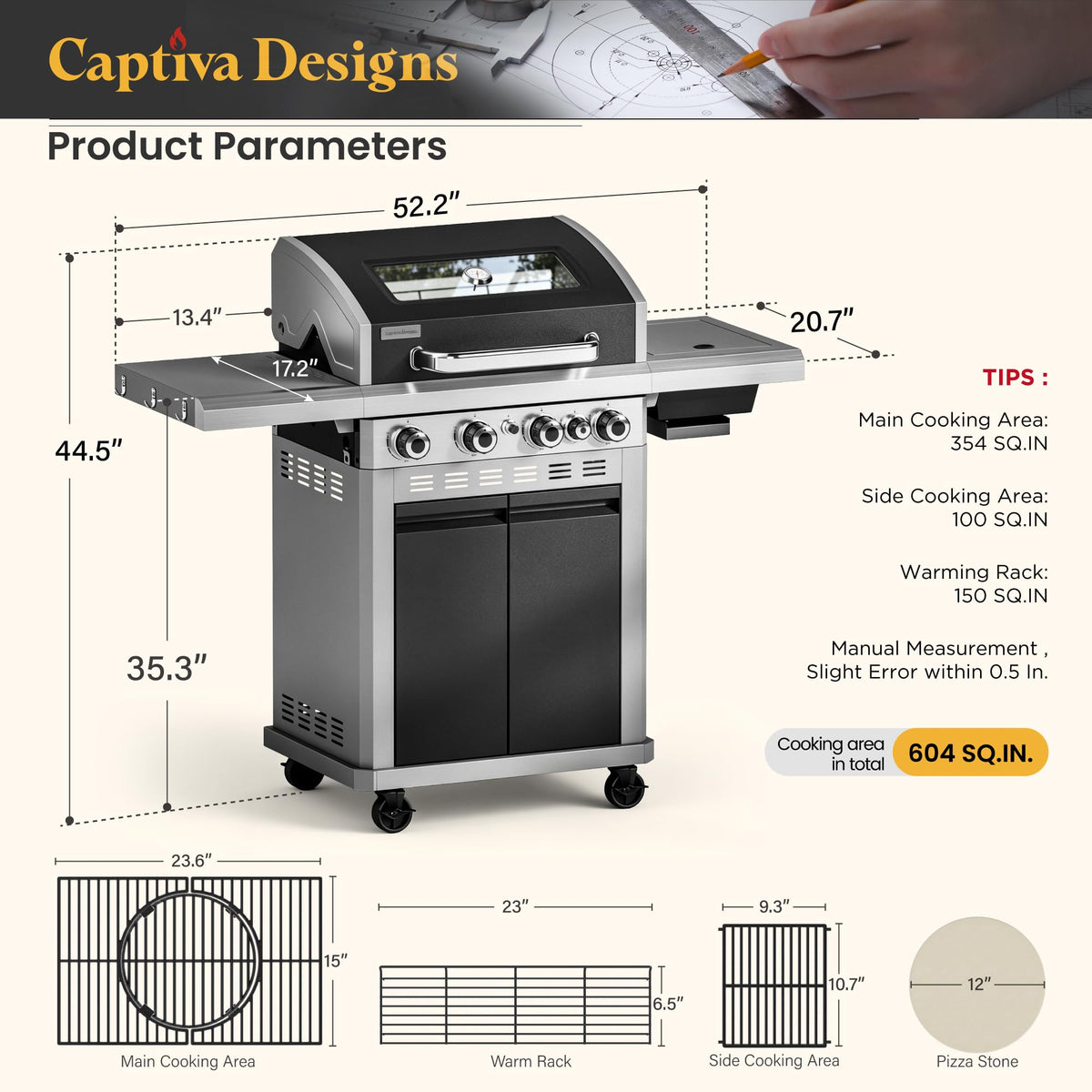 4 Burner Propane Gas BBQ Grill with Infrared Sear Burner X9683