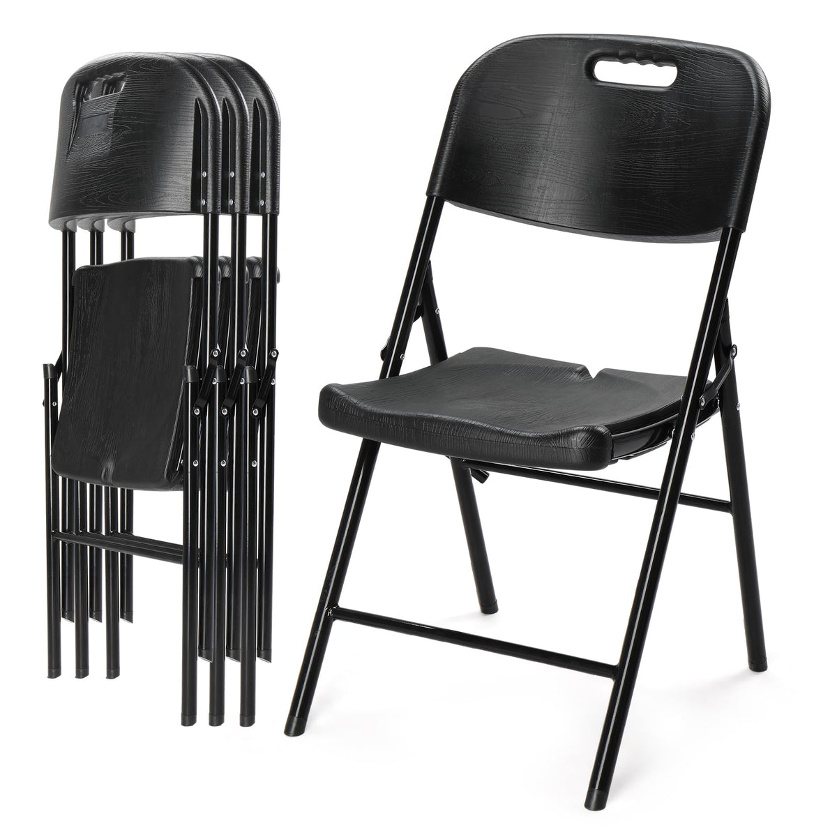 Dark 4 Pack HDPE Folding Chairs with Steel Frame K912856