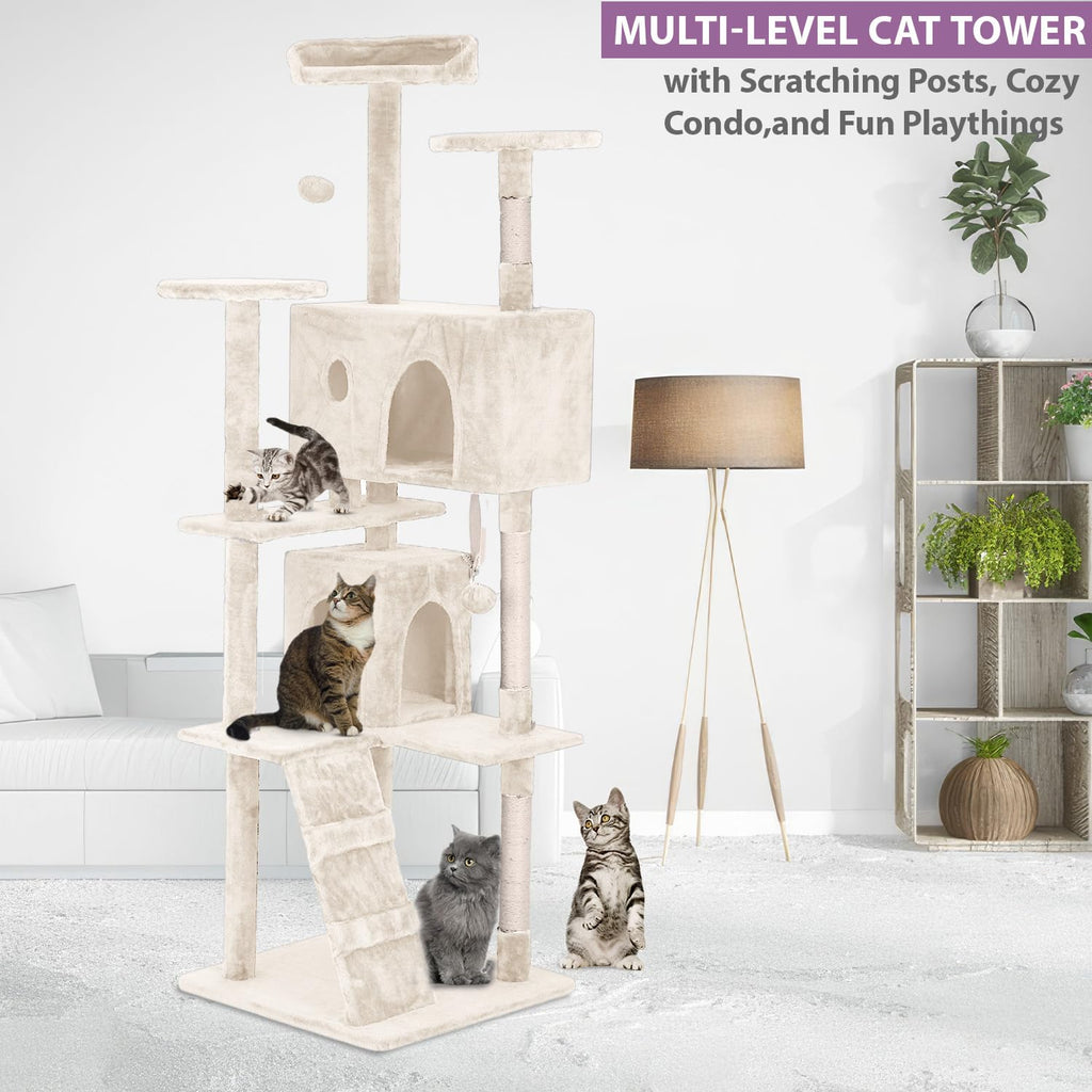 70 Inches Multi-Level Cat Tree with Scratching Posts Q896895