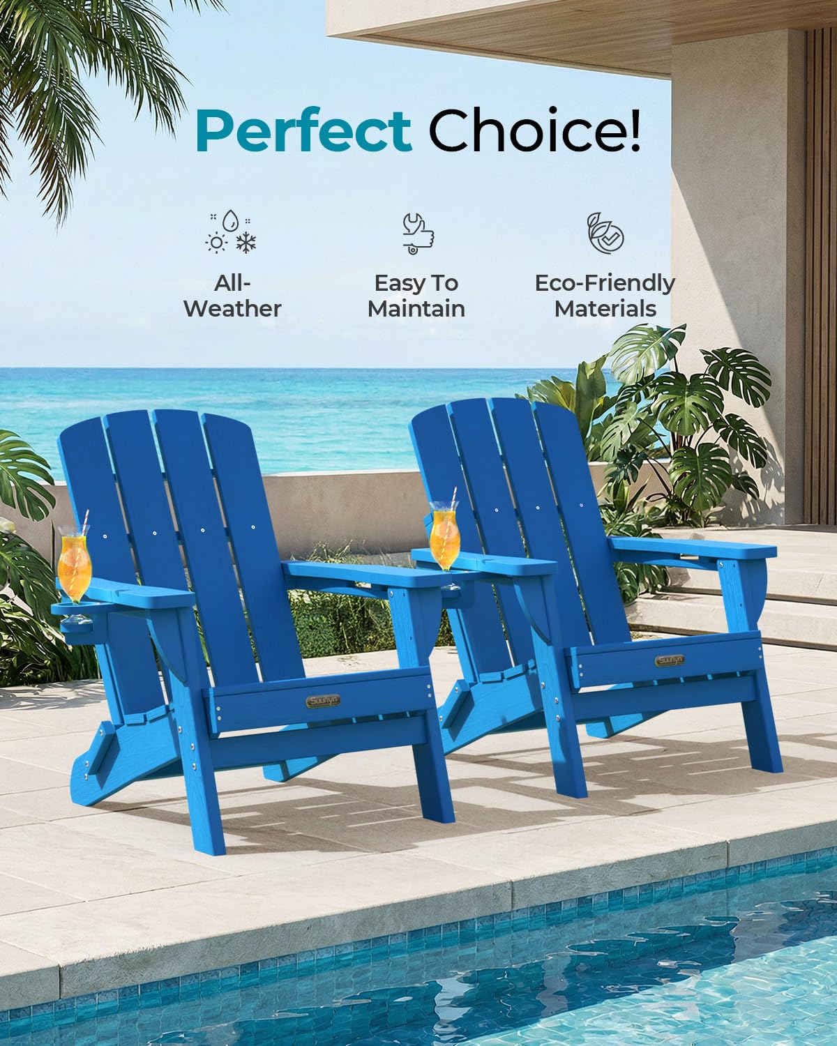 Folding Adirondack Chair with 2 Cup Holders N5573