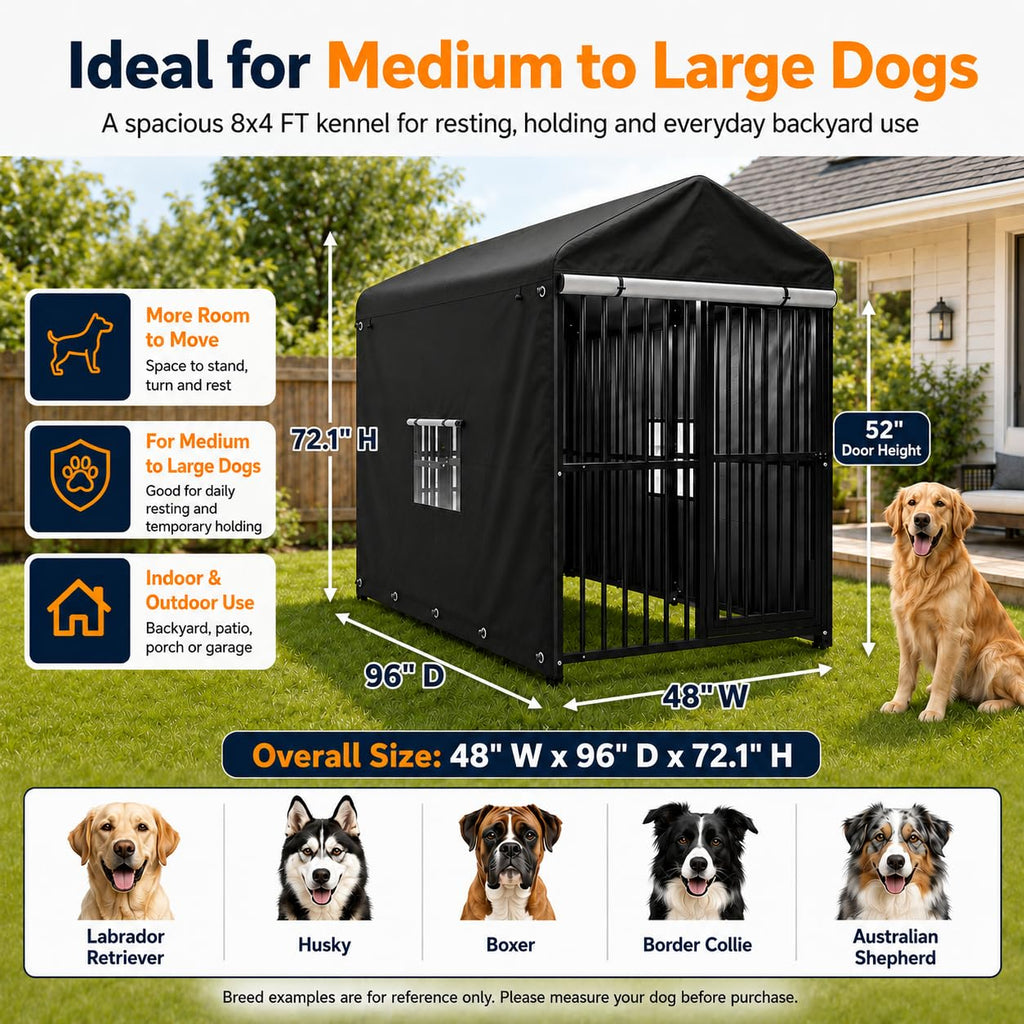 8x4 FT Heavy Duty Outdoor Dog Kennel with Full Cover A87301