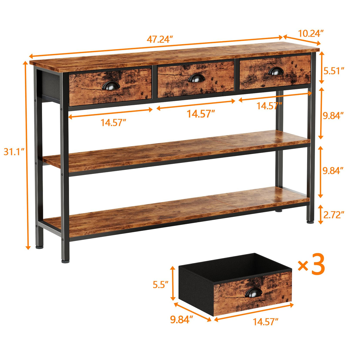 47" Console Table with 3 Drawers D65701
