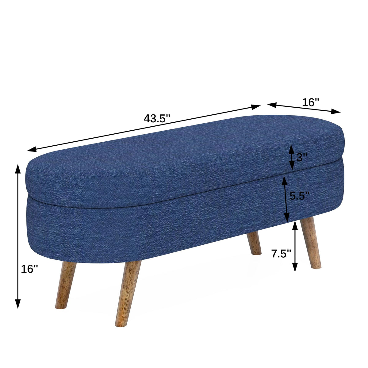 Oval Storage Bench with Rubber Wood Legs A490293