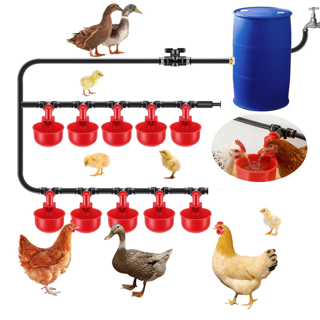 Automatic Chicken Watering System with 10 Red Cups M9692