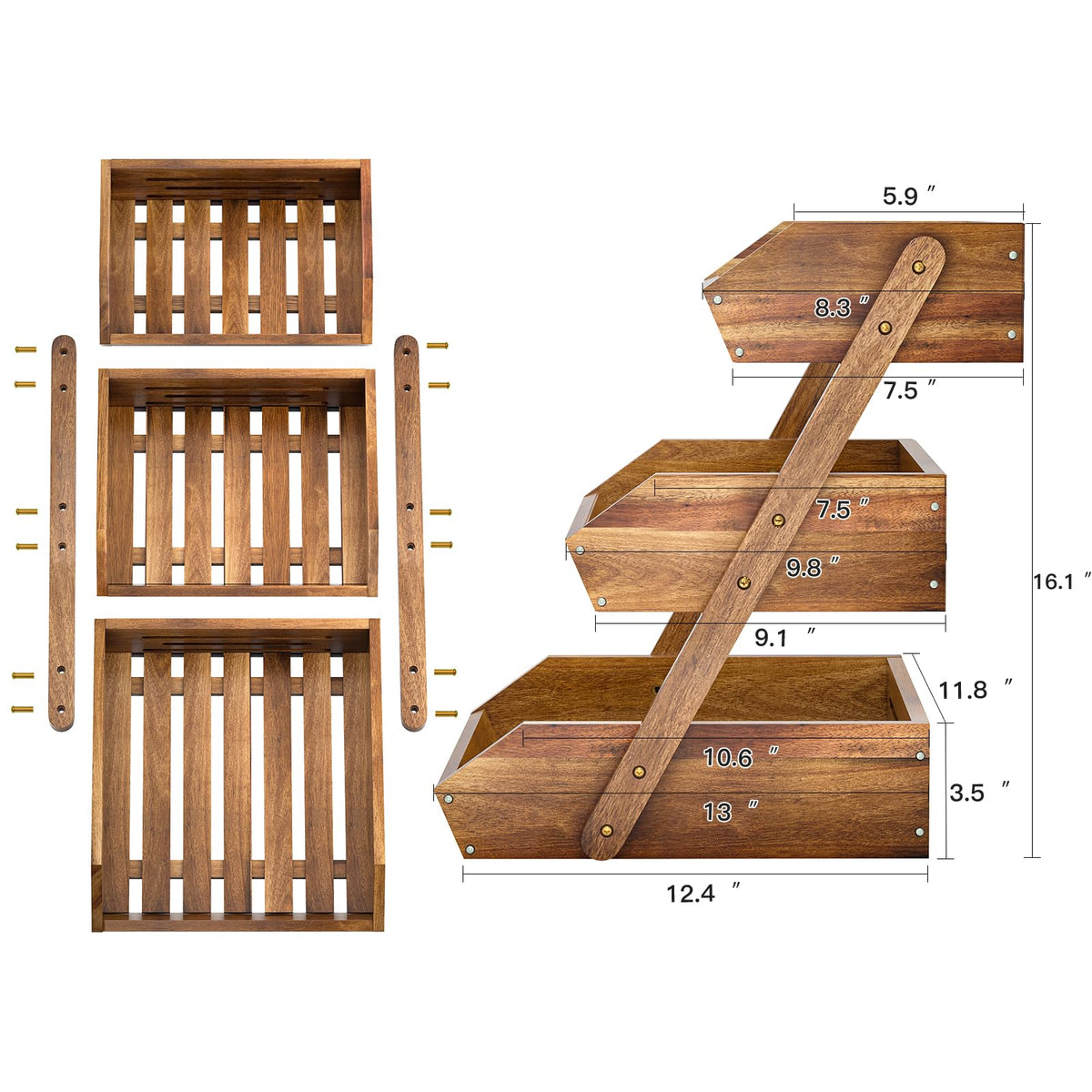 3-Tier Acacia Wood Fruit Basket U285918