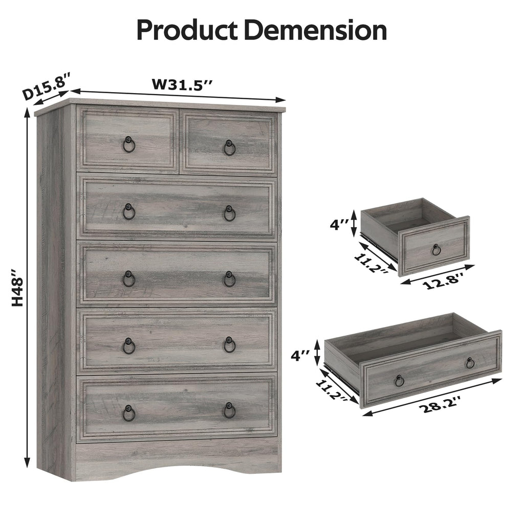 48'' Tall Grey 6 Drawer Dresser D457