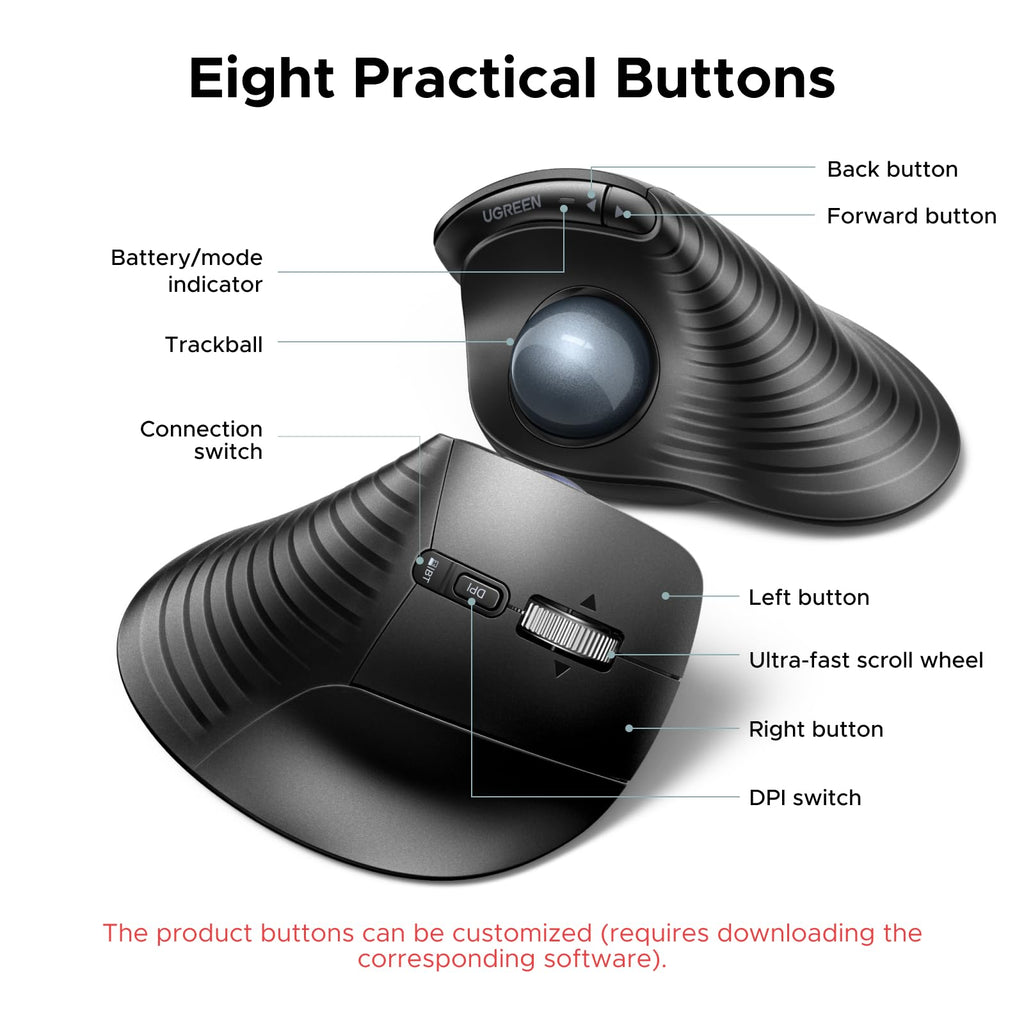 Wireless Trackball Mouse, Bluetooth & 2.4G, Thumb Control G16053